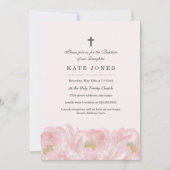 Elegante roze pioen doop uitnodiging (Voorkant)