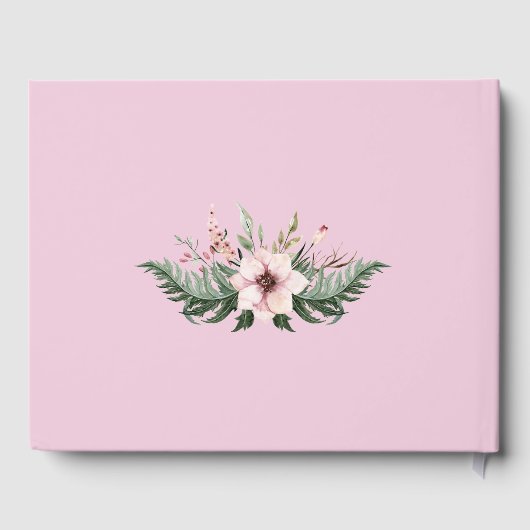 Elegante roze pioen en groene varen bruiloft gastenboek (Achterkant)