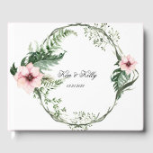 Elegante roze pioen en groene varen bruiloft gastenboek (Voorkant)