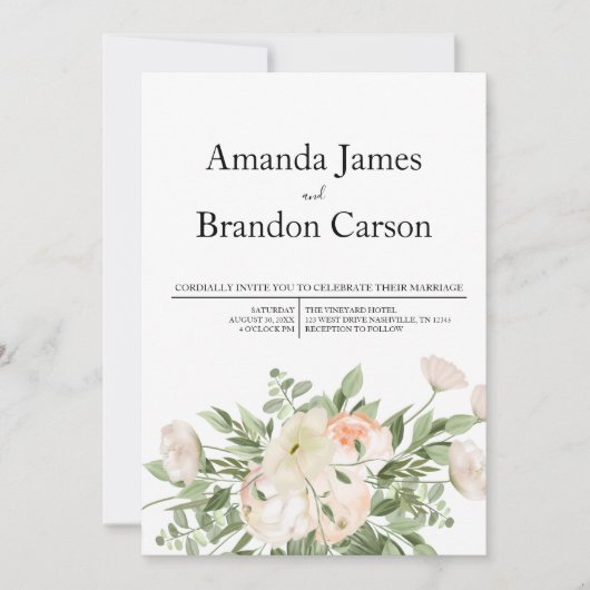 Elegante roze pioen foto bruiloft kaart (Voorkant)