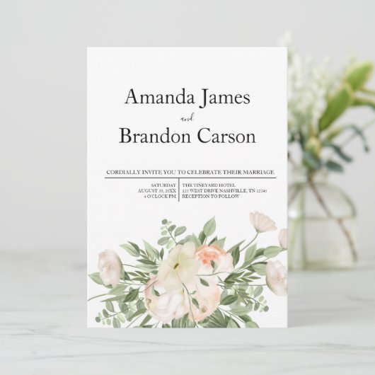 Elegante roze pioen foto bruiloft kaart (Staand voorkant)