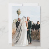 Elegante roze pioen foto bruiloft kaart (Achterkant)