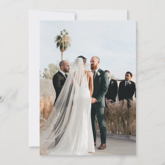 Elegante roze pioen foto bruiloft kaart (Achterkant)