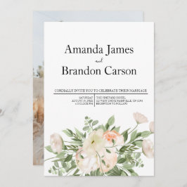 Elegante roze pioen foto bruiloft kaart