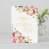 Elegante Roze Pioen Foto Moederdag Folie Feestdagenkaart (Staand Voorkant)