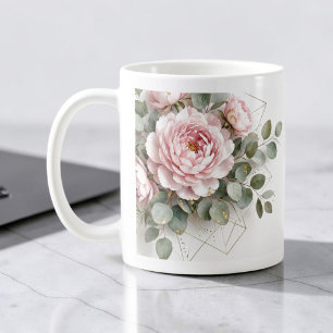 Elegante Roze Pioen Gouden Geometrisch Koffiemok