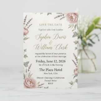 Elegante Roze Pioen Huwelijksaankondiging Save The Date