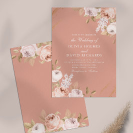 Elegante Roze Pioen Huwelijksuitnodiging Kaart