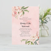 Elegante roze pioen krans bruidsmeisjes lunch kaart (Staand voorkant)