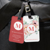 Elegante Roze Pioen met Monogram Bagagelabel
