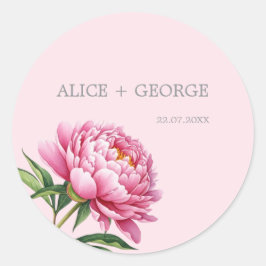 Elegante Roze Pioen Modern Sophisticated bruiloft Ronde Sticker