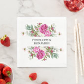 Elegante Roze Pioen Monogram Bruiloft Servet (Insitu)
