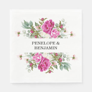 Elegante Roze Pioen Monogram Bruiloft Servet