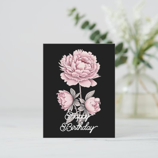 Elegante Roze Pioen Mooie Verjaardag Briefkaart (Staand voorkant)