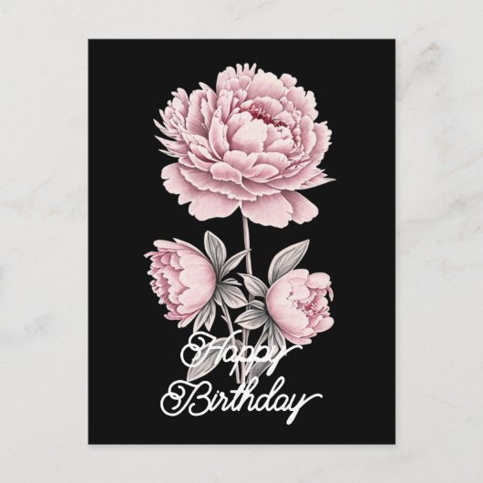 Elegante Roze Pioen Mooie Verjaardag Briefkaart (Voorkant)