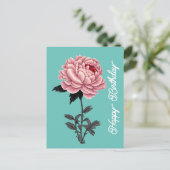 Elegante Roze Pioen Mooie Verjaardag Groen Briefkaart (Staand voorkant)