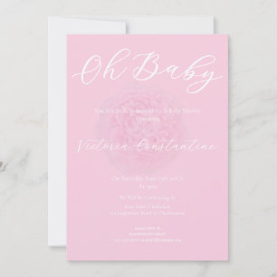 Elegante Roze Pioen 'Oh Baby' Baby Shower Uitnodig Kaart