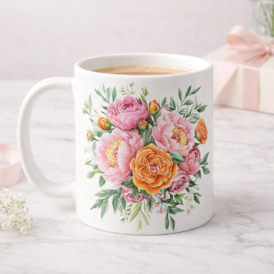 Elegante Roze Pioen Roos Bloemen Boeket Koffiemok