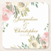 Elegante Roze Pioen Roze Gouden Bruiloft Kartonnen Onderzetters (Voorkant)