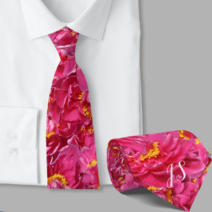 Elegante Roze Pioen Stijlvolle Calligrafie Monogra Stropdas