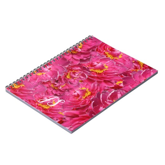 Elegante roze pioen stijlvolle kalligrafie monogra notitieboek (Linkerzijde)