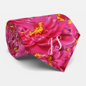 Elegante roze pioen stijlvolle kalligrafie monogra stropdas (Opgerold)