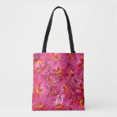 Elegante roze pioen stijlvolle kalligrafie monogra tote bag (Voorkant)
