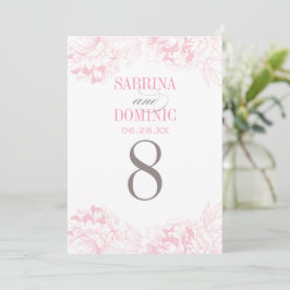 Elegante roze pioen tafelnummerkaart kaart
