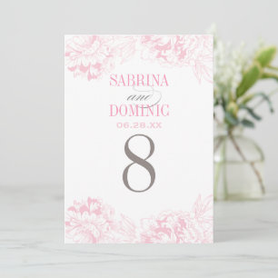 Elegante roze pioen tafelnummerkaart kaart