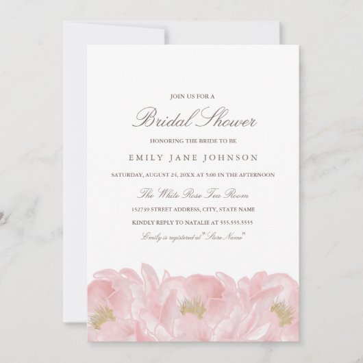 Elegante Roze Pioen Trouwfeest Uitnodiging (Voorkant)
