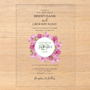 Elegante Roze Pioen Trouwkaarten Acryl Uitnodigingen