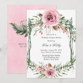 Elegante roze pioen varen bruiloft koppels douche kaart (Voorkant / Achterkant)