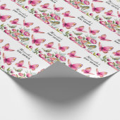 Elegante roze pioen & vlinders meisje Baby shower Cadeaupapier (Hoek)
