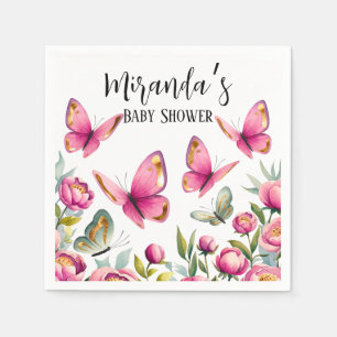 Elegante roze pioen & vlinders meisje Baby shower Servet