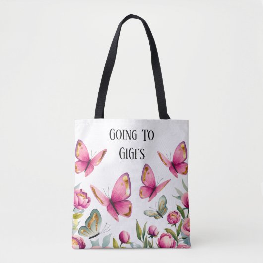 Elegante roze pioen & vlinders: naar GiGi's Tote Bag (Voorkant)