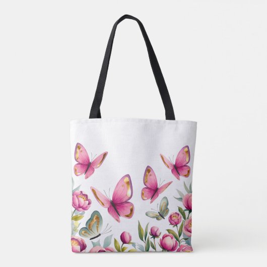 Elegante roze pioen & vlinders: naar GiGi's Tote Bag (Achterkant)
