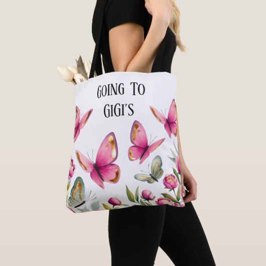 Elegante roze pioen & vlinders: naar GiGi's Tote Bag (Dichtbij)