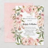 Elegante Roze Pioen Waterverf Bloemen Bruiloft Kaart (Voorkant / Achterkant)