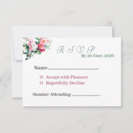 Elegante Roze Pioen Waterverf Bloemen Bruiloft RSVP Kaartje