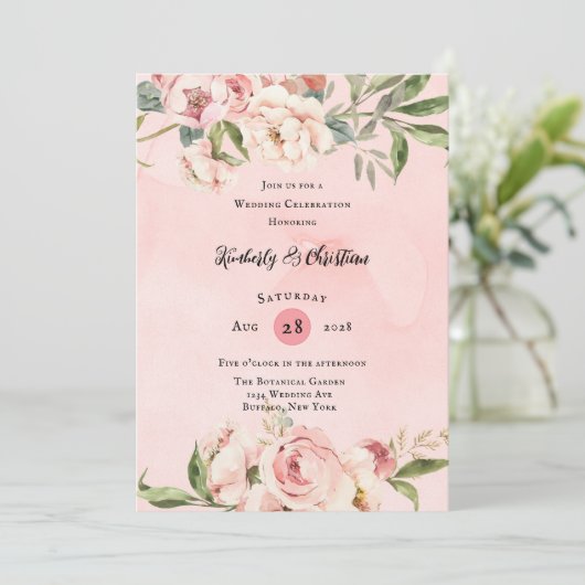 Elegante roze pioen Waterverf bruiloft viering Kaart (Staand voorkant)