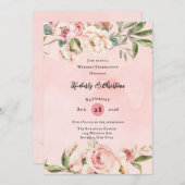 Elegante roze pioen Waterverf bruiloft viering Kaart (Voorkant / Achterkant)