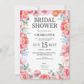 Elegante Roze Pioenbloem Bruids Douche Uitnodiging (Voorkant)
