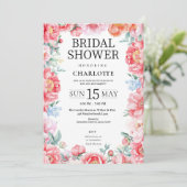 Elegante Roze Pioenbloem Bruids Douche Uitnodiging (Staand voorkant)