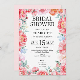 Elegante Roze Pioenbloem Bruids Douche Uitnodiging