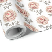 Elegante  roze pioenbloem cadeaupapier (Rol Hoek)