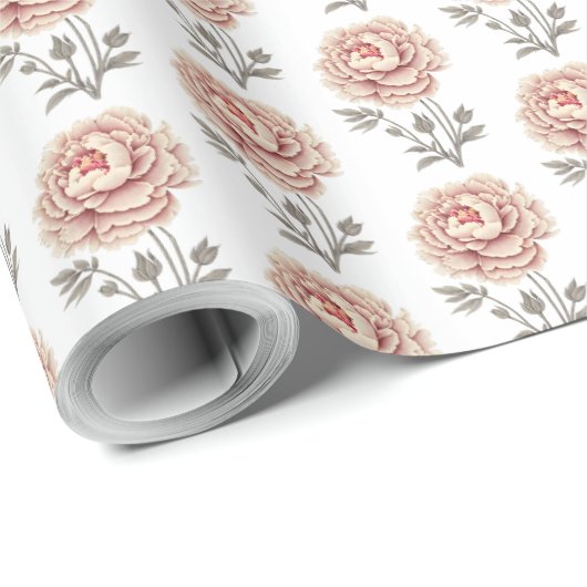 Elegante  roze pioenbloem cadeaupapier (Rol Hoek)