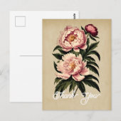 Elegante roze pioenbloem dank u briefkaart (Voorkant / Achterkant)