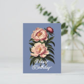 Elegante  roze pioenbloem Happy Birthday Briefkaart (Staand voorkant)