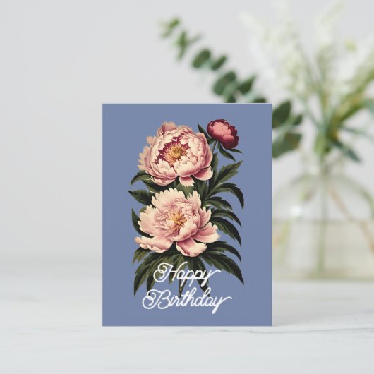 Elegante  roze pioenbloem Happy Birthday Briefkaart (Staand voorkant)
