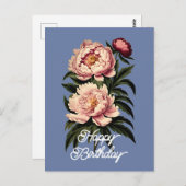 Elegante  roze pioenbloem Happy Birthday Briefkaart (Voorkant / Achterkant)